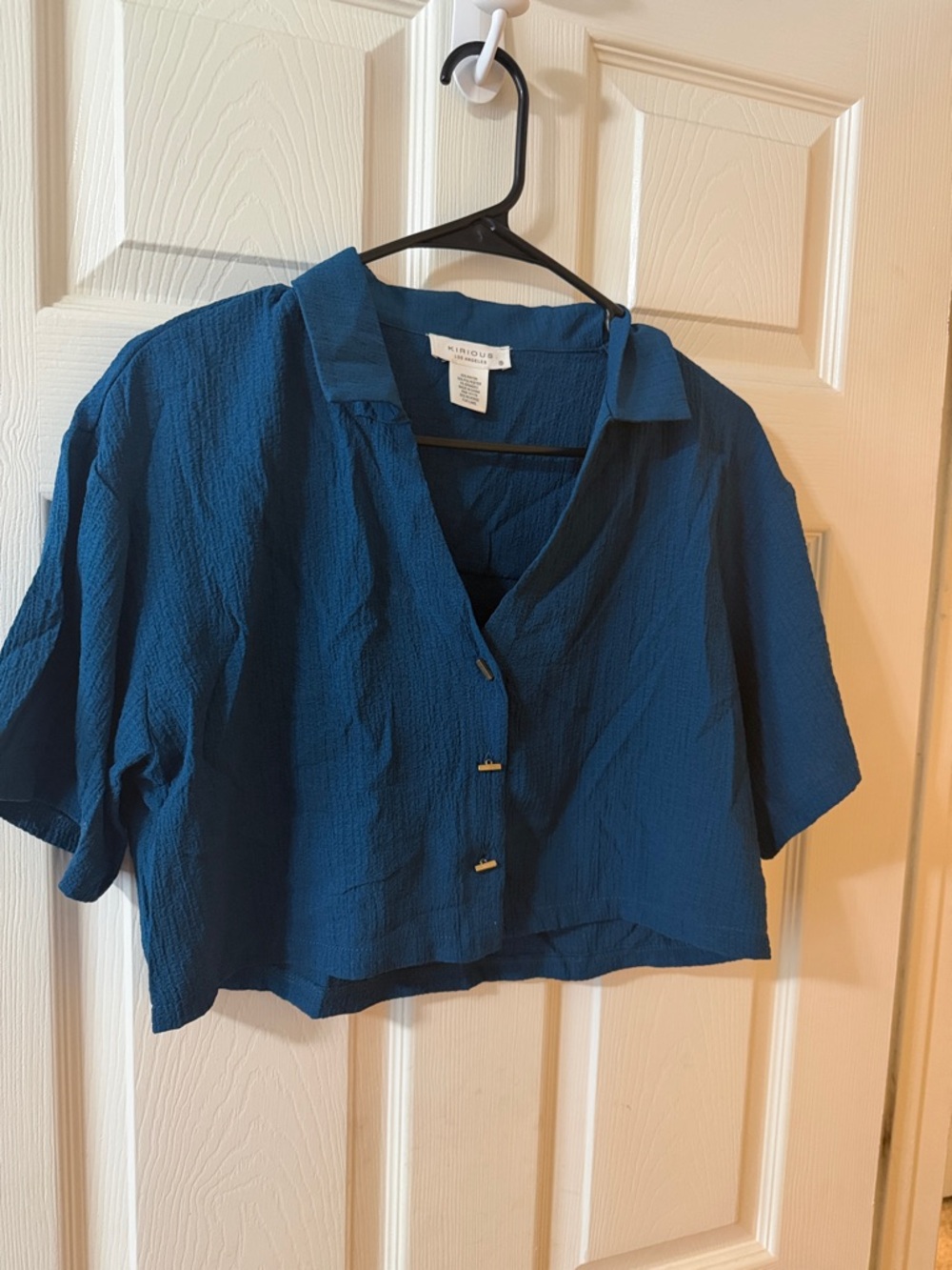 Kinross Deep Teal Cropped Button-Down Women's Shirt